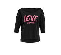Winshape Damen ultra leichtes Modal-3/4-Arm Shirt MCS001 mit neon pinkem „Love is the answer” Glitzer-Aufdruck, Winshape Dance Style, Fitness Freizeit Sport Yoga Workout