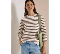 Sweatshirt CECIL, Damen, Gr. XL (44), creamy mocha, Web, 100% Baumwolle, gestreift, comfort fit, Rundhals, Aufschlag, Sweatshirts Sweatshirt, mit 3/4 Ärmeln (87849342-XL) creamy mocha