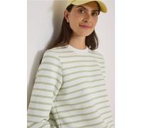 Sweatshirt CECIL, Damen, Gr. XS (36), grün (raw matcha lime), Web, 100% Baumwolle, gestreift, comfort fit, Rundhals, Aufschlag, Sweatshirts Sweatshirt, mit 3/4 Ärmeln (55262641-XS) raw matcha lime