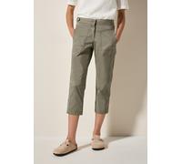 Caprihose CECIL "Style New York", Damen, Gr. 31, N-Gr, grau (smoky taupe), Web, Obermaterial: 98% Baumwolle, 2% Elasthan, unifarben, casual, normal kniebedeckend, Hosen, mit Knopfdetails am Bund (8655