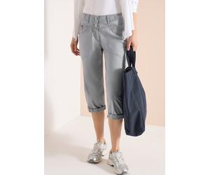3/4-Hose CECIL "Style YorkStyle NewYork", Damen, Gr. 26, N-Gr, grau (obelisk grau), Web, Obermaterial: 98% Baumwolle, 2% Elasthan, unifarben, regular fit 3/4-Länge, Hosen, im Five-Pocket Style (971063