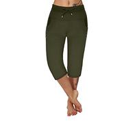 3/4 Hose Damen Caprihose Einfarbig Jogginghose Stretch Taille Yogahose Sporthose Cargohose Sommerhose Damenhose Freizeithose mit Taschen Sweathose Shorts Kordelzug Trainingshose mit Seitentaschen 4XL