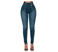 3/4 Hose Damen Jeans Hosen Damen Leinenhose Damen Sommer High Waist Retro Y2K Jeans Slim Fit Skinny Jeans Einfarbiges Jegging Jeans Hose Bauchweg Hose Stretch Chino Hose Haremshose (Blau, S)