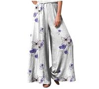 3/4 Hose Damen Loose Fit Jogginghose Mit Blumen Haremshose Hohe Taille Schlabberhose Casual Einfarbig Freizeithose Baumwolle Leinen Freizeithose Frauen Sporthose Frauen,Dark Purple,XL
