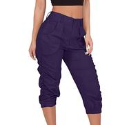 3/4 Hose Damen Sommer- Cargohose Damen High Waist, Chino Hose Damen Haremshose mit Tasche Slim Fit Sommerhose Caprihose Freizeithose Jogginghose Coole Dreiviertel Cargo Hosen