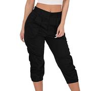 3/4 Hose Damen Sommer- Cargohose Damen High Waist, Chino Hose Damen Haremshose mit Tasche Slim Fit Sommerhose Caprihose Freizeithose Jogginghose Coole Dreiviertel Cargo Hosen