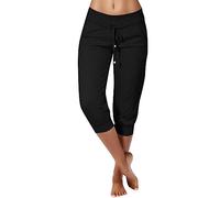 3/4 Hose Damen Sommer - Gestrickte, Kurz Geschnittene, Lässige, Enge, Hoch Taillierte Damen-Sporthose Mit Kordelzug Und Taschen Damen Hose Schwarz Bootcut