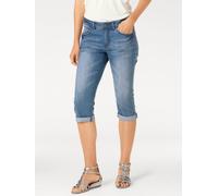 3/4-Hose HEINE, Damen, Gr. 42, Normalgrößen, blau (blau stone), 98% Baumwolle, 2% Elasthan, Miedereinsatz:15% Elasthan, 85% Polyamid, unifarben, knielang, Hosen (18042054-42) blau stone