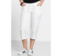 3/4-Hose SHEEGO "Große Größen", Damen, Gr. 56, Normalgrößen, weiß, Obermaterial: 97% Baumwolle, 3% Elasthan, unifarben, casual, 3/4-Länge, Hosen, Mit Krempelfunktion (53895925-56) weiß
