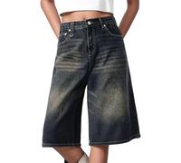 3/4 Jeans Damen Baggy - Jeanshose Damen Caprihose Denim Hose Sommer Y2k Hip Hop Shorts Weites Bein Vintage Destroyed Kurze Sommerjeans Sommerhose Freizeithose Dreiviertel Hosen Cargo Jeanshosen