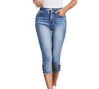 3/4 Jeans Damen Sommer - Kurze Hose Jeans Damen High Waist Skinny Jeanshose Slim Fit Dreiviertel Denim Hose mit Löchern Damenjeans Zerrissene Sommerjeans Caprihose Leggings Jeans für Frauen