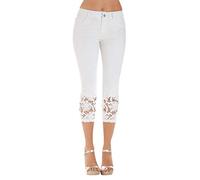 3/4 Jeans Damen Sommer - Kurze Hose Jeans Damen Stretch- Spitzen Jeanshose Damen Caprihose Slim Fit Dreiviertel Denim Hosen Skinny Damenjeans Low Waist Elegant Sommerjeans Leggings Jeans für Frauen