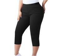 3/4 lange Shorts für Damen, Übergröße, kurze Leggings für Damen, UK-Übergröße, leichte kurze Hose, einfarbig, kurze Hose, bequem, superweich, leger, schlankmachende Hose, Schwarz , 5XL