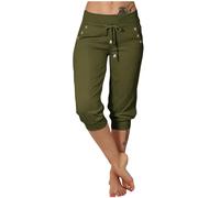 3/4 Leggings Damen Sporthose Knielang Wanderhose mit Kordelzug Freizeithose Schlanke Bauchkontrolle Cargohose Casual Einfarbig Leinenhose Neues Kleidung Haremshose Reisen Stoffhose