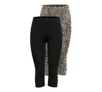 3/4-Leggings ONLY "ONLLIVE LOVE 3/4 CS LEGGINGS 2 PACK", Damen, Gr. M (38), N-Gr, schwarz (schwarz pack:gingerroot tikkie leo), Jersey, Obermaterial: 95% Baumwolle, 5% Elasthan, slim fit wadenlang, Ho