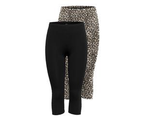 3/4-Leggings ONLY "ONLLIVE LOVE 3/4 CS LEGGINGS 2 PACK", Damen, Gr. S (36), N-Gr, schwarz (schwarz pack:gingerroot tikkie leo), Jersey, Obermaterial: 95% Baumwolle, 5% Elasthan, slim fit wadenlang, Ho