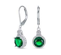 3,5 Karat Grüne Runde Solitär Halo CZ Ohrringe Mit Klappverschluss Simulierte Smaragd Zirkonia Rhodiniertes Messing