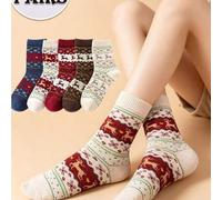 3/5 Paar Fair-Isle-Stil Hirsch-Jacquard warme Damensocken, dicke weiche vielseitige Waden-Socken für Zuhause und Outdoor-Tragen, Herbst/Winter