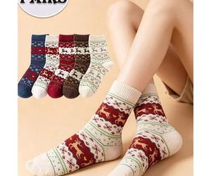 3/5 Paar Fair-Isle-Stil Hirsch-Jacquard warme Damensocken, dicke weiche vielseitige Waden-Socken für Zuhause und Outdoor-Tragen, Herbst/Winter