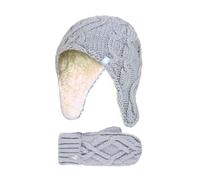 (3-6 Jahre, Frostgrau) Heat Holders - Heat Holders - Mädchen Strick Fäustlinge und Mütze mit Pom Pom und Ohrenschutz