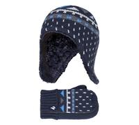 (3-6 Jahre, Marine) Heat Holders - Heat Holders - Jungen Winter Muster Mütze Pompon mit Ohrenschutz und Fäustlinge