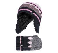 (3-6 Jahre, Schwarz) Heat Holders - Heat Holders - Mädchen Fäustlinge Mütze mit Schneeflocken Muster mit Pom Pom