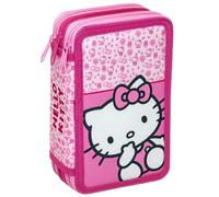 3-Fach Federmäppchen für Hello Kitty Fan - 44-teilig, komplett gefüllt, inklusive Stifte, Bleistifte, Filzstifte, Buntstifte, Scheren - Grundschule und Geschenk - Offizielles Gadget für Kinder