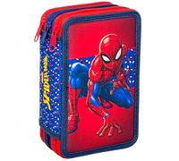 3-Fach Federmäppchen für Spiderman Fan - 44-teilig, komplett gefüllt, inklusive Stifte, Bleistifte, Filzstifte, Buntstifte, Scheren - Grundschule und Geschenk - Offizielles Gadget für Kinder