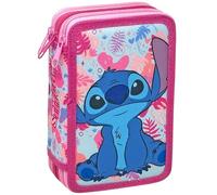 3-Fach Federmäppchen für Stitch Fan - 44-teilig, komplett gefüllt, inklusive Stifte, Bleistifte, Filzstifte, Buntstifte, Scheren - Grundschule und Geschenk - Offizielles Gadget für Kinder