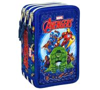 3-Fach Federmäppchen Gefüllt Jungen (6-10 Jahre) für Avengers Fan - 3D-Effekt Federtasche Schule (44 Teile) - Schüleretui für die Grundschule (20x12x7 cm)