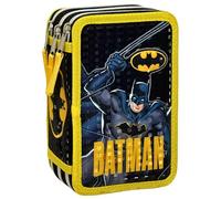 3-Fach Federmäppchen Gefüllt Jungen (6-10 Jahre) für Batman Fan - 3D-Effekt Federtasche Schule (44 Teile) - Schüleretui für die Grundschule (20x12x7 cm)
