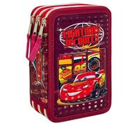 3-Fach Federmäppchen Gefüllt Jungen (6-10 Jahre) für Cars Fan - 3D-Effekt Federtasche Schule (44 Teile) - Schüleretui für die Grundschule (20x12x7 cm)