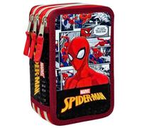 3-Fach Federmäppchen Gefüllt Jungen (6-10 Jahre) für Spiderman Fan - 3D-Effekt Federtasche Schule (44 Teile) - Schüleretui für die Grundschule (20x12x7 cm)