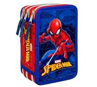 3-Fach Federmäppchen Gefüllt Jungen (6-10 Jahre) für Spiderman Fan - 3D-Effekt Federtasche Schule (44 Teile) - Schüleretui für die Grundschule (20x12x7 cm)