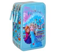3-Fach Federmäppchen Gefüllt Mädchen(6-10 Jahre) für Die Eiskönigin Frozen Fan - 3D-Effekt Federtasche Schule (44 Teile) - Schüleretui für die Grundschule (20x12x7 cm)