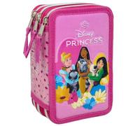 3-Fach Federmäppchen Gefüllt Mädchen(6-10 Jahre) für Prinzessinnen Disney Fan - 3D-Effekt Federtasche Schule (44 Teile) - Schüleretui für die Grundschule (20x12x7 cm)