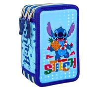 3-Fach Federmäppchen Gefüllt Mädchen und Jungen(6-10 Jahre) für Stitch Fan - 3D-Effekt Federtasche Schule (44 Teile) - Schüleretui für die Grundschule (20x12x7 cm)
