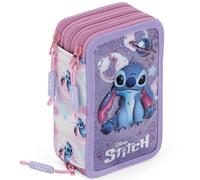 3-Fach Federmäppchen Mädchen Gefüllt für Stitch Fan - Schulmäppchen Set 46 Teile mit Radierbaren Stiften, Filzstiften, Buntstiften - ideal für Schule & als Geschenk