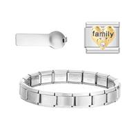 3-in-1 Starter-Kit für italienische Charms 9mm Edelstahl-Armband in Gold, 6 Charms & Öffner-Werkzeug(Familie)