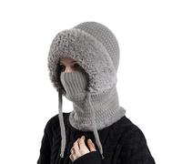 3-In-1 Sturmhauben Mütze Mit Schal Und Maske, Winter Knitted Earmuffs Hat in Autumn Winter One Piece Fleece Beanier, Strickmütze für Damen im Winters, Schalmütze Winddichter Nackenwärmer (grau)