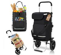 3 in1 Einkaufstrolley Faltbar, Trolley Groß 60 Liter, Höhenverstellbarer Griff, Einkaufswagen Mit Kühlfach, Einkaufstasche Mit Rollen, Klappbarer Shopper, Klappbar Tasche Abnehmbar, Einkaufsroller, Ha