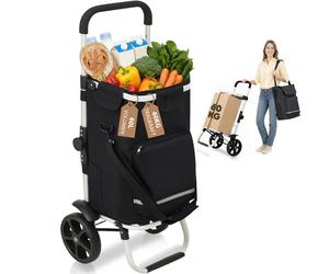 3 in1 Einkaufstrolley Faltbar, Trolley Groß 60 Liter, Höhenverstellbarer Griff, Einkaufswagen Mit Kühlfach, Einkaufstasche Mit Rollen, Klappbarer Shopper, Klappbar Tasche Abnehmbar, Einkaufsroller, Ha