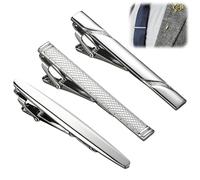 3 Krawattenklammer silber für Herren, Hochzeiten, Business, Alltag