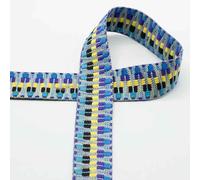 3 Meter Taschenriemen/Gurtband mit Ethno Musterung - 4 cm Breite, Blau Gelb