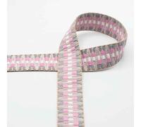 3 Meter Taschenriemen/Gurtband mit Ethno Musterung - 4 cm Breite, Rosa Grau