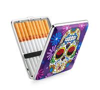 3 Motiv SchädelPU Leder Zigarettenetui Metall Zigarettenschachtel Edelstahl für 20 Zigaretten Zigarettenetuis für damen Herren Zigarettencase Mann Frau Zigarettenkasten leder Zigarettenhülle (NO2)