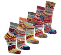 WOWERAT 3 oder 6 Paar bunte Norweger Socken Baumwolle mit schönem Muster Hygge Socken (6, 35/38)