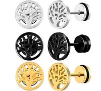 3 Paar Baum des Lebens Ohrstecker, Edelstahl Lebensbaum Runde Kreis Ohrringe, Ohrstecker Schmuck für Herren Damen, Tunnel Plug Tunnel Plug Ohrpiercing