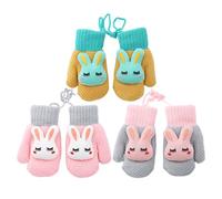 3 Paar Cartoon-Hasenhandschuhe, Süße Strickhandschuhe, Warme Handschuhe, Mädchenhandschuhe, Handschuhe Mit Lanyard