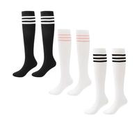 3 Paar Cheerleading-Socken, Lange Gestreifte Socken, Damen-Cheerleading-Bekleidung, Overknee-Socken, Fußballspieler-Langsocken Für Herren, Geeignet Für Cheerleading-Auftritte, Laufen, Fußball Usw